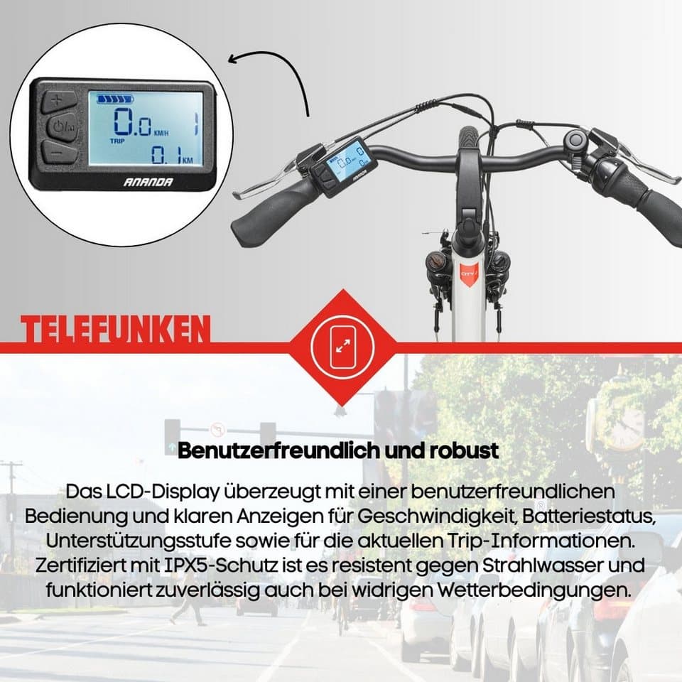 Telefunken E-Bike Cityrad Multitalent RC845, 7 Gang Shimano, Nabenschaltung, Frontmotor, 468 Wh, (28 Zoll, Straßenzulassung, ca. 100 km Reichweite), Pedelec, Elektrofahrrad für Herren u. Damen, tiefer Einstieg - Thumbnail 8