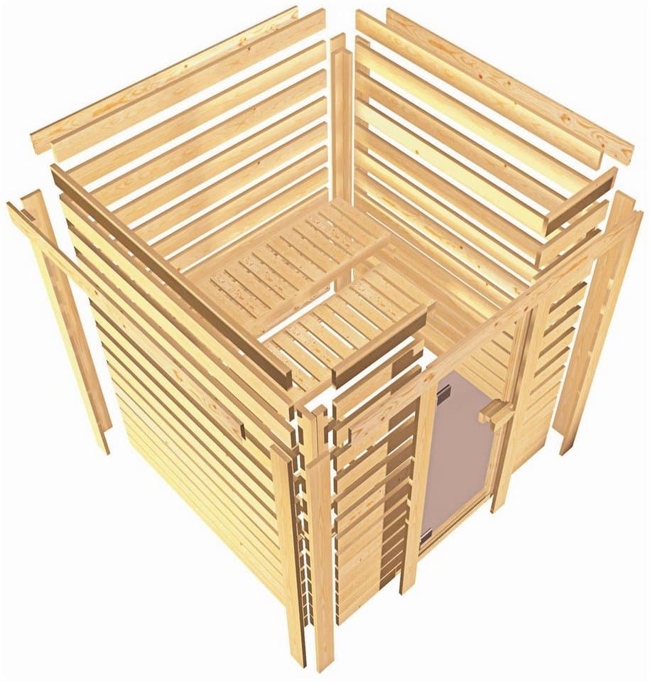 Karibu Sauna Mia (Fronteinstieg), BxTxH: 2240 x 1840 x 2020 cm, 38 mm, Ofen 9 kW Bio externe Strg easy - Thumbnail 9
