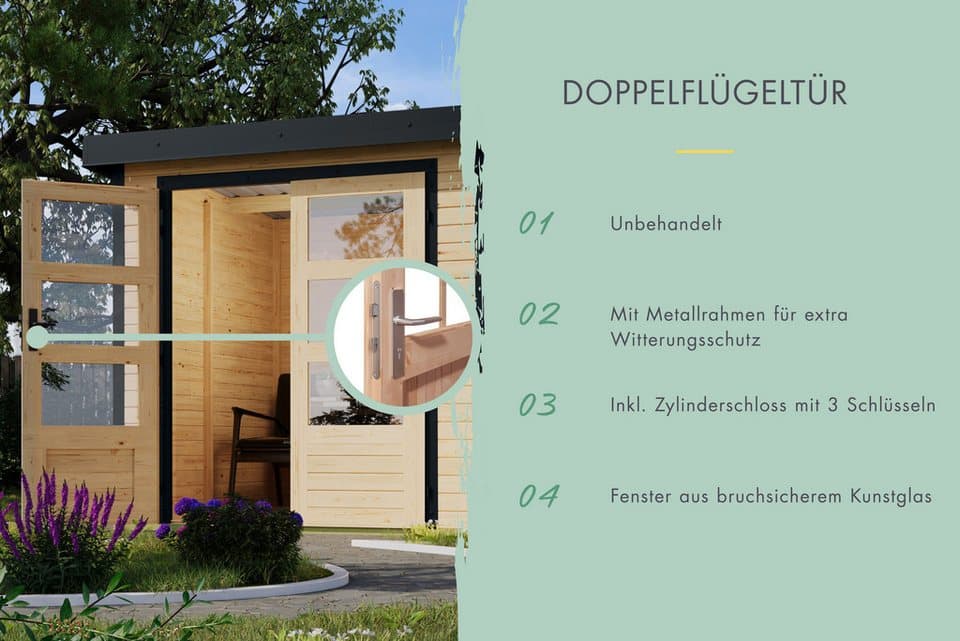 Karibu Gartenhaus Jupiterino 2 SET, in verschiedenen Farben, BxT: 453x235 cm, (Set), inkl. Anbaudach, Made in Germany - Thumbnail 3