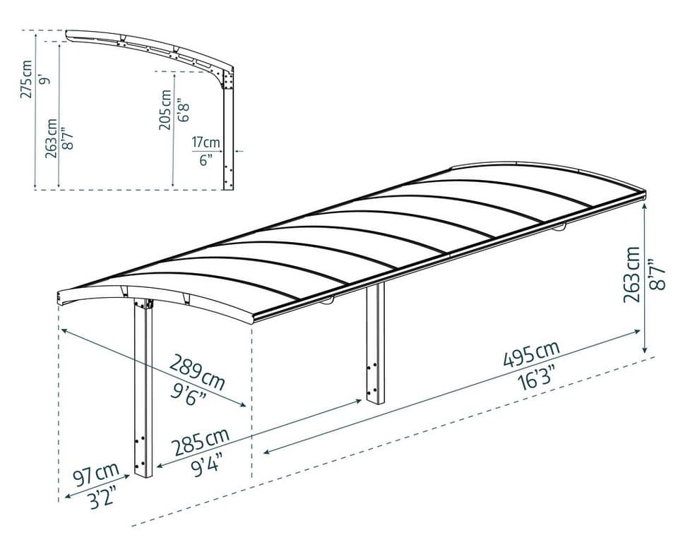 Palram - Canopia Einzelcarport Arizona, BxT: 289x495 cm, 205 cm Einfahrtshöhe, wartungsfrei - Thumbnail 3