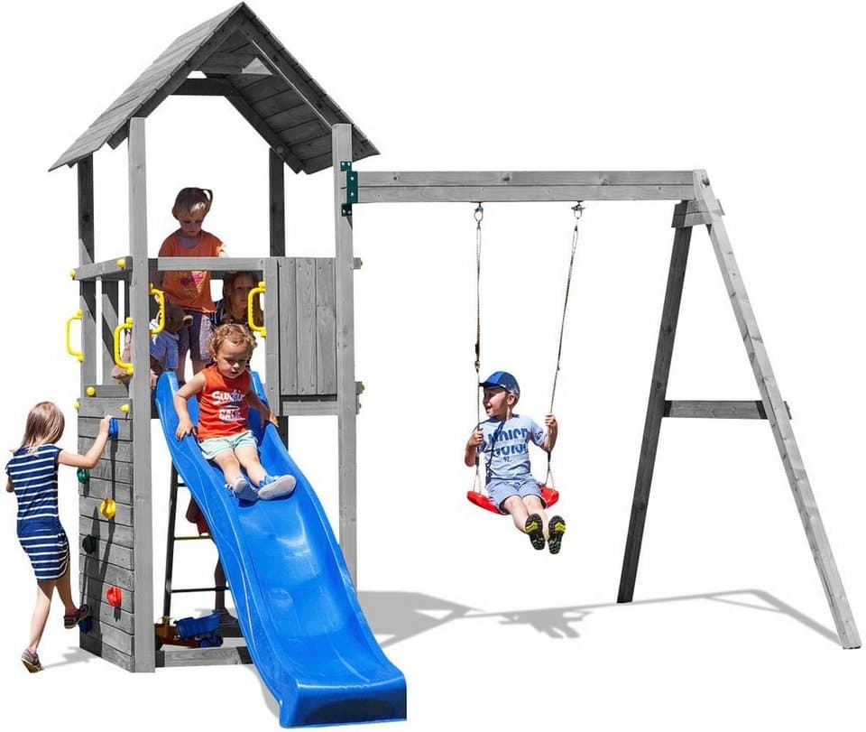 FUNGOO Spielturm CAROL 2 GREY, mit Schaukel & Rutsche, Kletterwand - Thumbnail 2