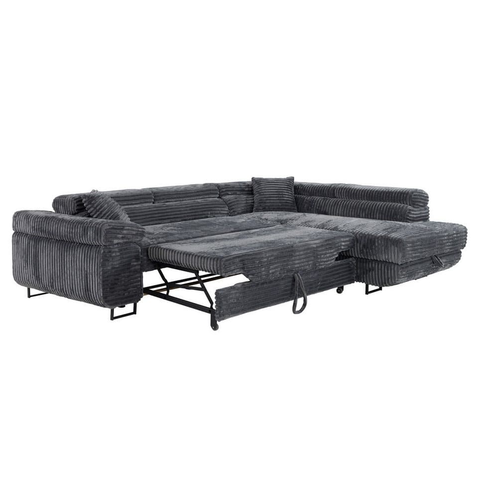 M-Punkt24 Ecksofa MIAMI TILIA, Cordstoff Grau Anthrazit, Ottomane rechts oder links, Kopfteilverstellung, Bettkasten - Thumbnail 3