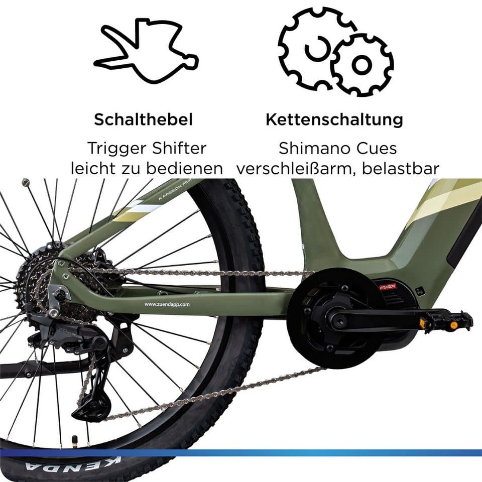 Zündapp E-Bike Mountainbike X900, 10 Gang Shimano Cues U6020 SGS Schaltwerk, Kettenschaltung, Mittelmotor, 715,68 Wh, Pedelec, Elektrofahrrad für Damen und Herren, MTB - Thumbnail 7