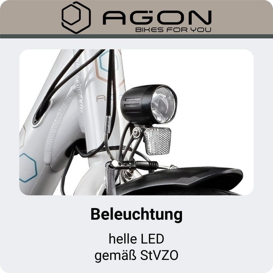 AGON E-Bike Cityrad Aurora, 3 Gang, Nabenschaltung, Frontmotor, 536 Wh, Pedelec, Elektrofahrrad für Damen u. Herren - Thumbnail 8