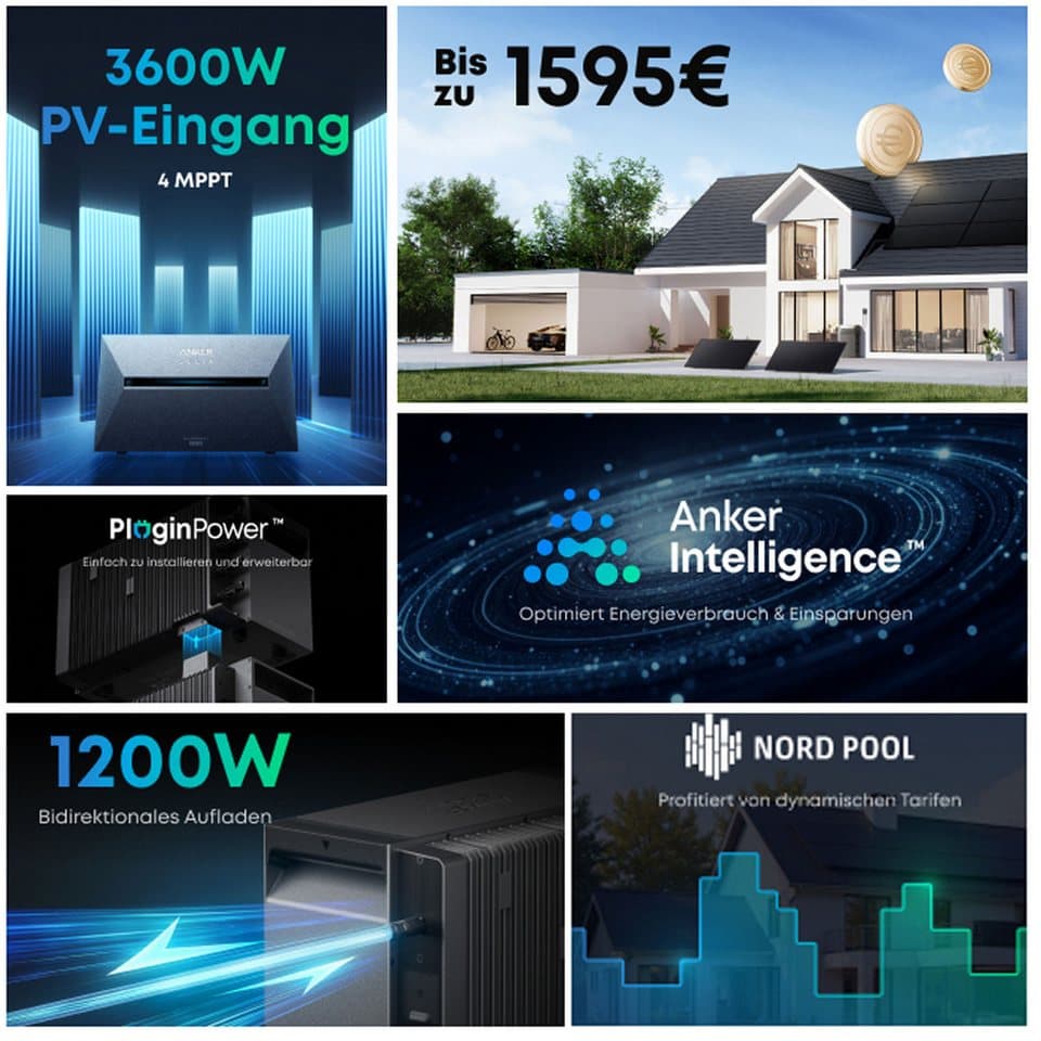 SolarMars Balkonkraftwerk mit Speicher 2000W Anker Solix Solarbank 3 E2700 Pro, 2000 W, Monokristallin, (mit optionaler BP2700 Erweiterungsakku und Halterung), mit intelligenter KI zur dynamischen Überwachung des Stromverbrauchs - Thumbnail 2