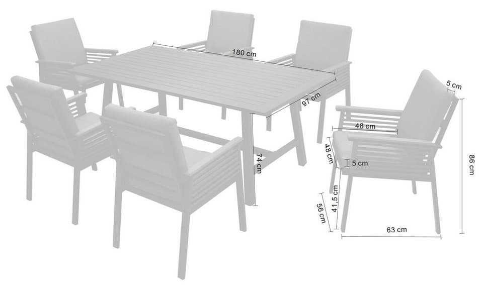 KONIFERA Garten-Essgruppe Edessa, (Set, 19-tlg., 6x Sessel, 6x Sitzauflagen, 6x Rückenauflagen,1x Tisch), Tischplatte aus Alu-Lamellen,Armlehne mit Seilgeflecht&Noonwood-Latten - Thumbnail 14