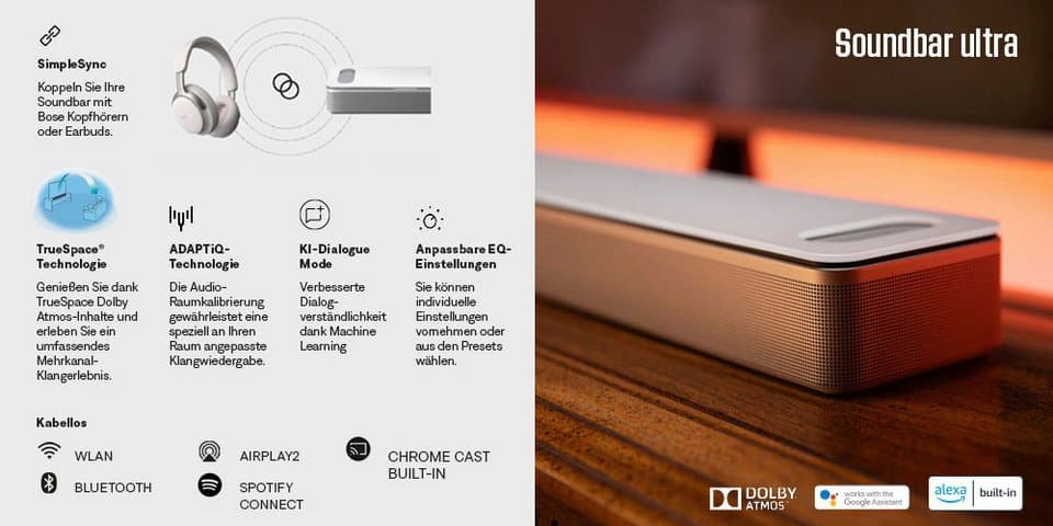 Bose Smart Ultra Soundbar mit Dolby Atmos Soundbar 5.1 (Bluetooth, WLAN, Multiroom, 40 W, Multiroom, Immersive Sound, Alexa, AIRPLAY 2, Simple Sync) - Thumbnail 4