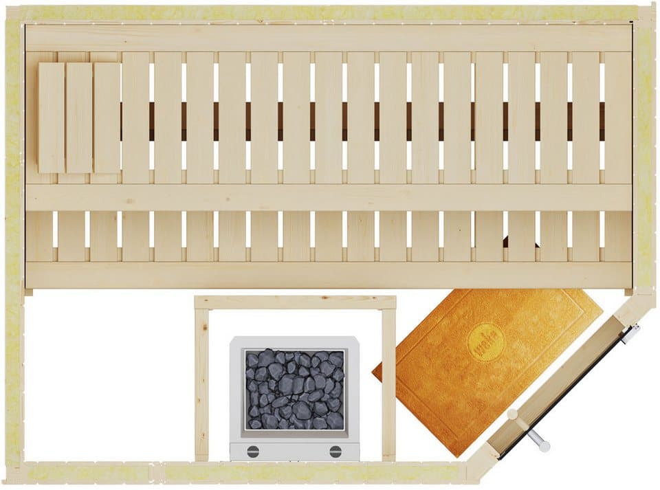 weka Sauna Element-Ecksauna VARBERG 1, BxTxH: 194 x 144 x 199 cm, 68 mm, vorgefertigte Elemente, moderne Ganzglastür - Thumbnail 9