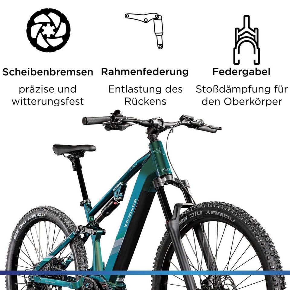 Zündapp E-Bike Mountainbike X1000, 10 Gang Shimano Cues U62020 SGS Schaltwerk, Kettenschaltung, Mittelmotor, 733 Wh, E Bike Mountainbike Fully 29 Zoll 10 Gänge Pedelec Damen Herren 730 Wh - Thumbnail 4