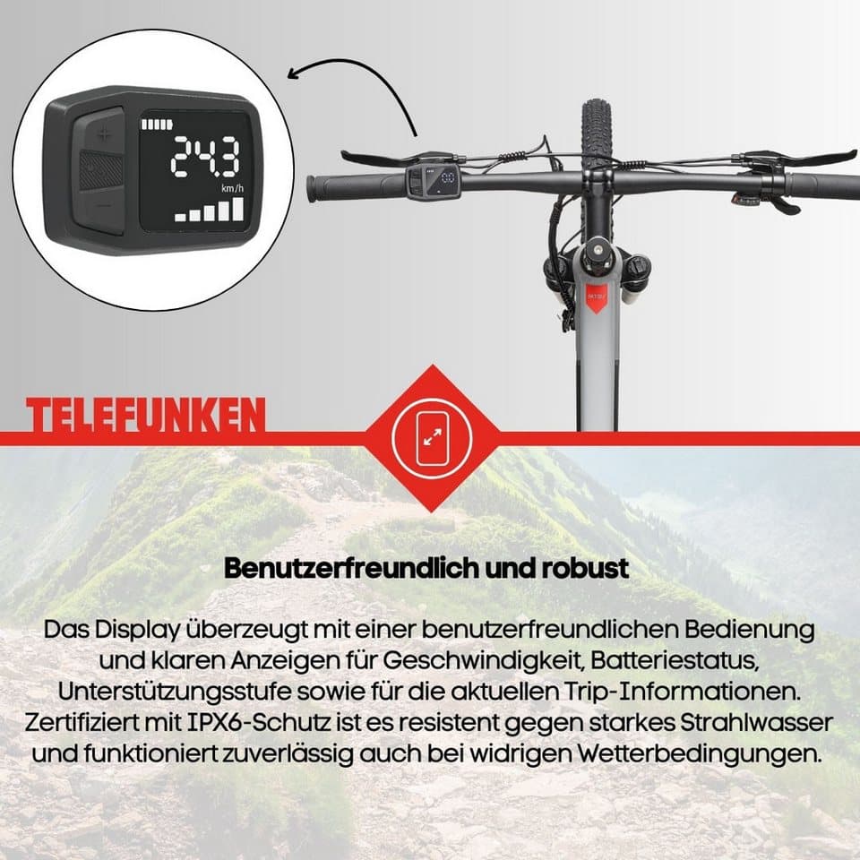 Telefunken E-Bike Mountainbike Aufsteiger M921, 7 Gang Shimano, Kettenschaltung, Heckmotor, 468 Wh, (29 Zoll, Scheibenbremsen), Pedelec, Elektrofahrrad für Damen u. Herren, MTB - Thumbnail 9