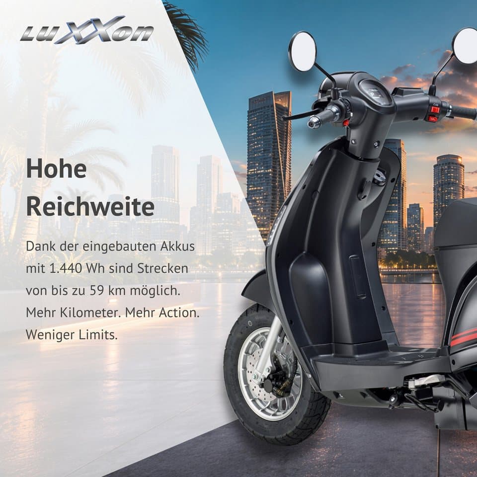 Luxxon E-Motorroller E3000, 3000 W, 45 km/h, bis zu 55 km Reichweite, mit Straßenzulassung, 2 Sitzplätze - Thumbnail 8