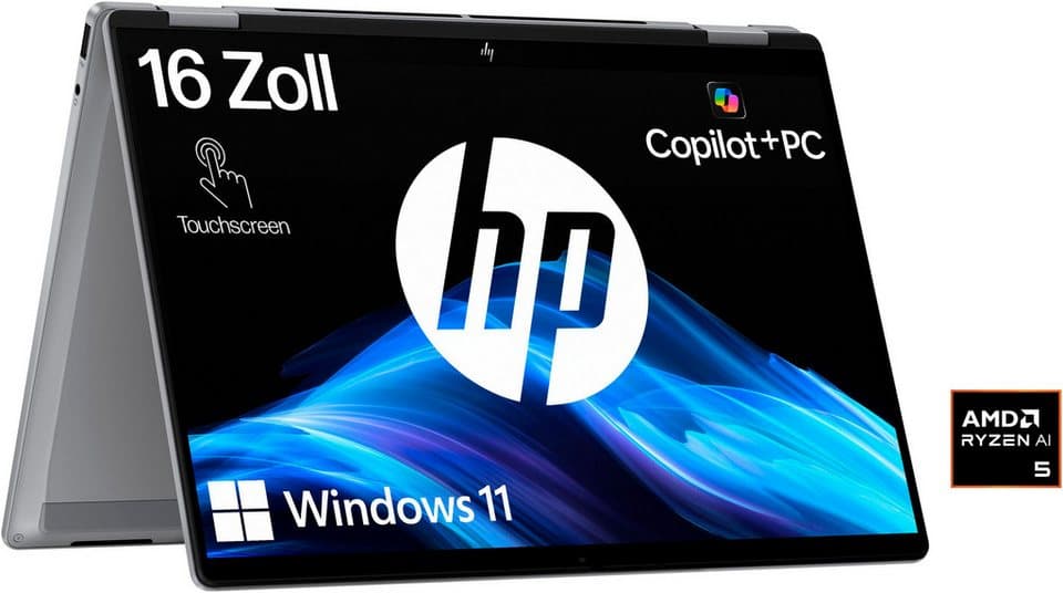HP OmniBook X Flip 16-a0252ng Convertible Notebook (40,64 cm/16 Zoll, AMD Ryzen™ AI 5 340, Radeon, 16 GB, 1000 GB SSD)