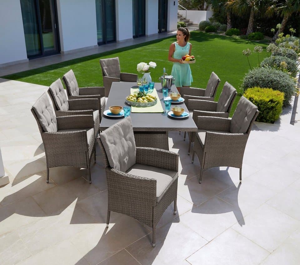 KONIFERA Garten-Essgruppe Mailand, (Set, 25-tlg., 8x Sessel, 8x Sitzauflage, 8x Rückenauflage, 1x Tisch), Polyrattan, verzinkter Stahl, Ablagefläche unter der Tischplatte - Thumbnail 13