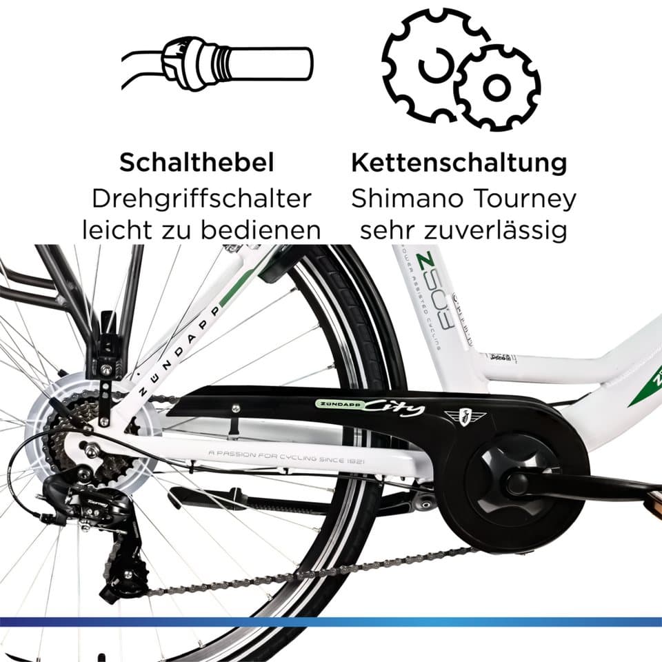 Zündapp E-Bike Cityrad Z503, 7 Gang Shimano Tourney RD-TY21 Schaltwerk, Kettenschaltung, Frontmotor, 536 Wh, Pedelec, Elektrofahrrad für Damen u. Herren - Thumbnail 7