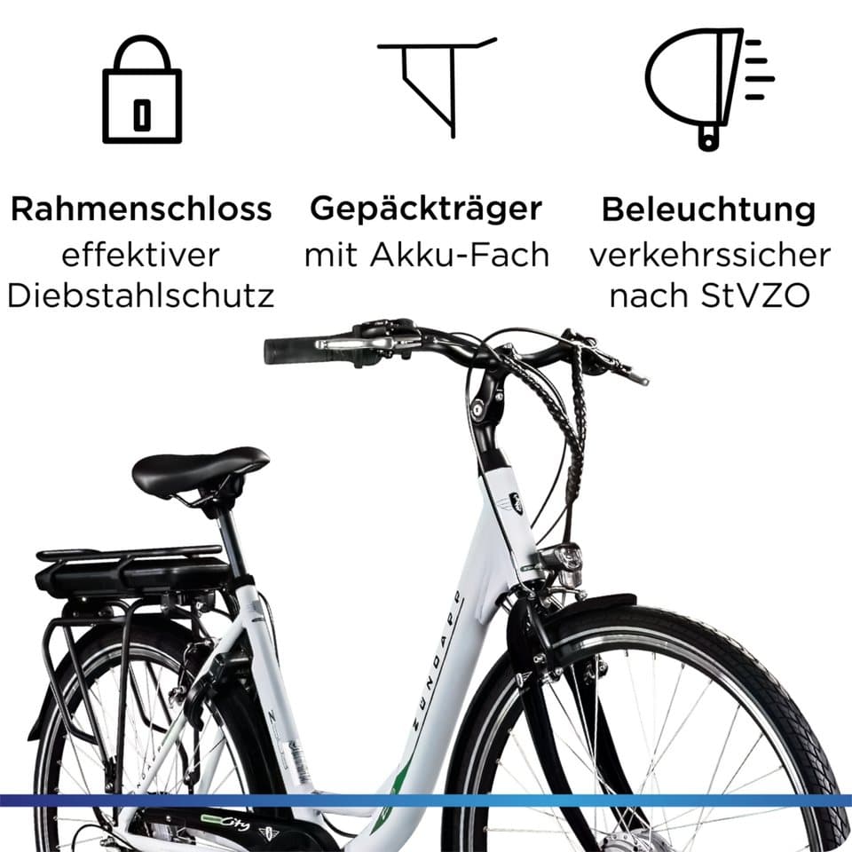Zündapp E-Bike Cityrad Z503, 7 Gang Shimano Tourney RD-TY21 Schaltwerk, Kettenschaltung, Frontmotor, 536 Wh, Pedelec, Elektrofahrrad für Damen u. Herren - Thumbnail 4