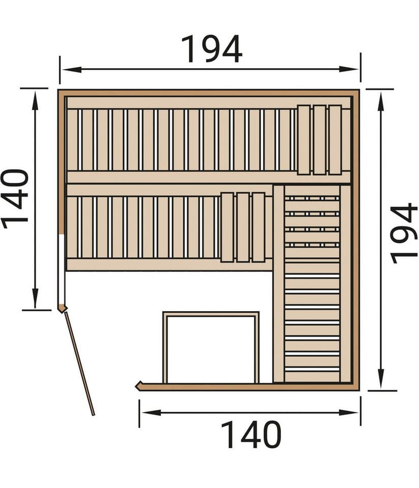 weka Sauna Element-Ecksauna VARBERG 3, BxTxH: 194 x 194 x 199 cm, 38 mm, vorgefertigte Elemente, moderne Ganzglastür, bodenl. Fensterelement - Thumbnail 7