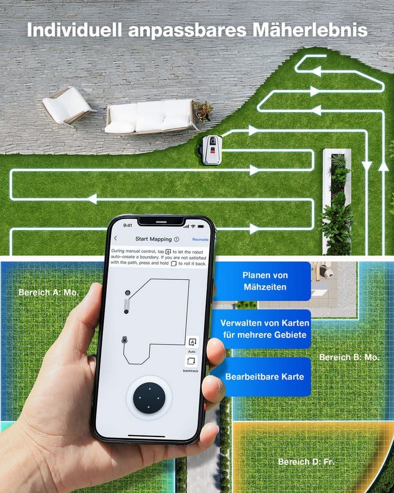 ECOVACS Rasenmähroboter GOAT A1600 LiDAR PRO, bis 1600 m² Rasenfläche, (Mäheffizienz von 400 m²/h, Trimmer (8500 rpm), Dual-LiDAR Navigation, leistungsstarker 32-V Energieplattform - Thumbnail 8