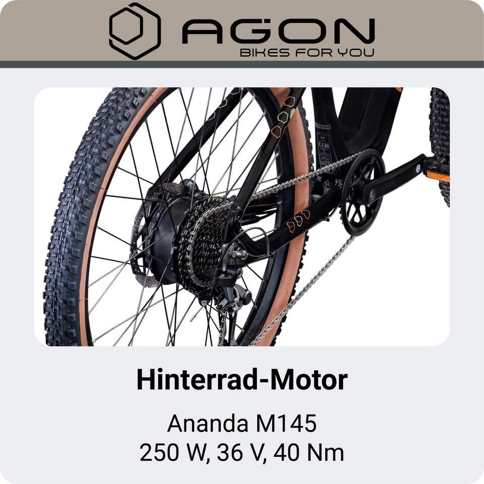 AGON E-Bike Mountainbike Alpha, 10 Gang Shimano Deore SGS T6000 Schaltwerk, Kettenschaltung, Heckmotor, 540 Wh, E Bike Mountainbike Herren oder Damen 160 - 185 cm - Thumbnail 7