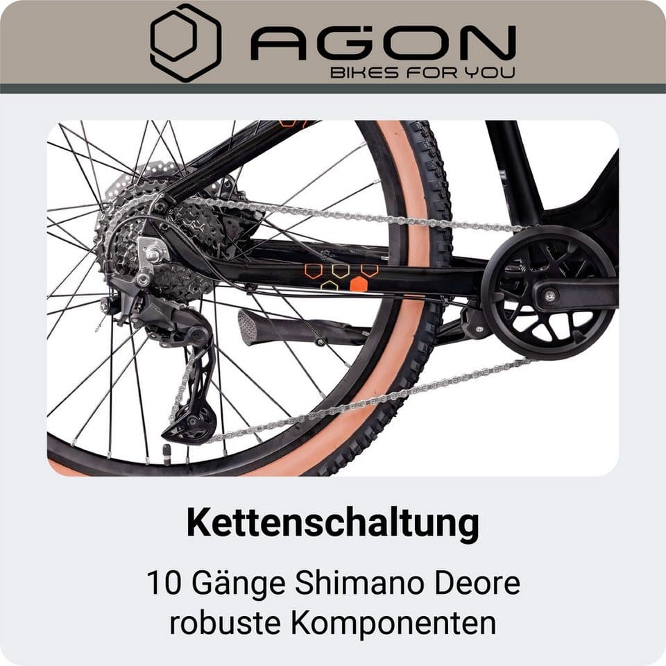 AGON E-Bike Mountainbike Alpha, 10 Gang Shimano Deore SGS T6000 Schaltwerk, Kettenschaltung, Heckmotor, 540 Wh, E Bike Mountainbike Herren oder Damen 160 - 185 cm - Thumbnail 8