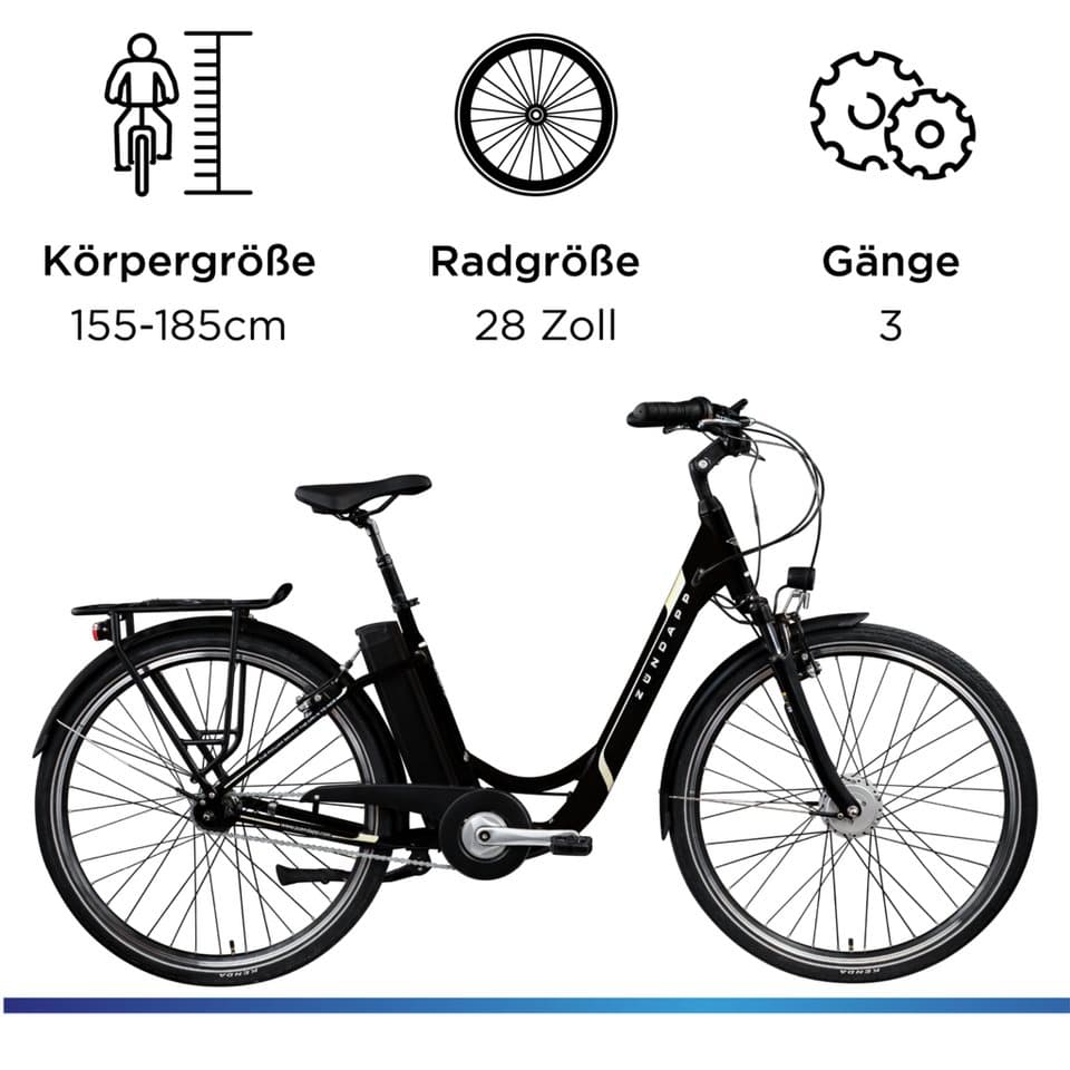 Zündapp E-Bike Cityrad Z517, 7 Gang, Nabenschaltung, Frontmotor, 531 Wh, E Bike Damenfahrrad 28 Zoll 155 - 190 cm mit 7 Gang Nabenschaltung - Thumbnail 3