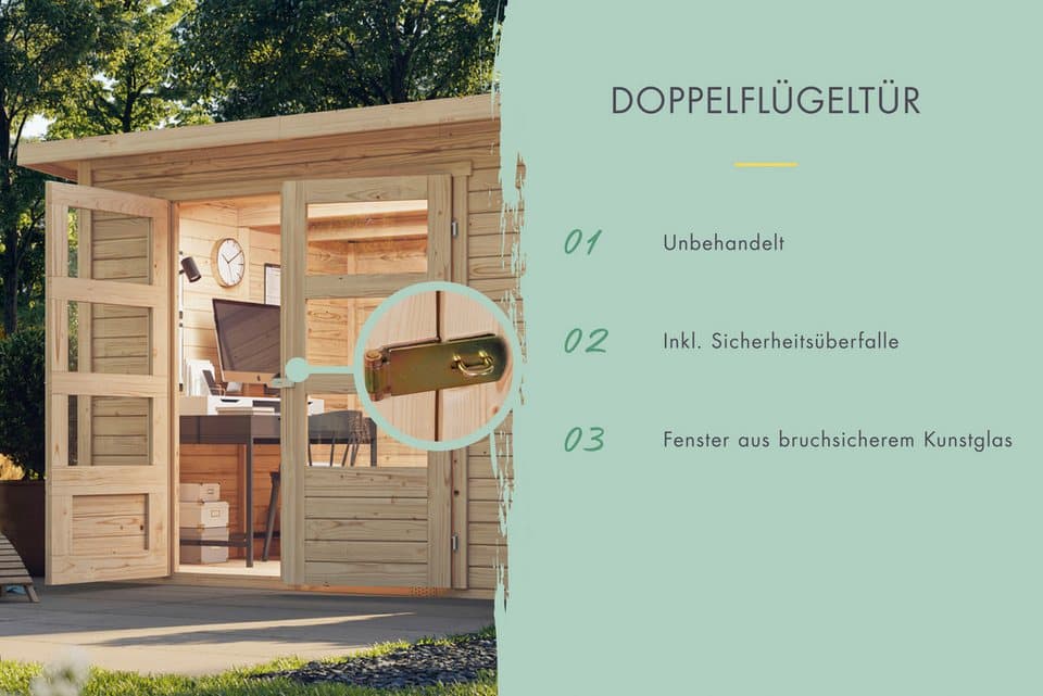 Karibu Gartenhaus Multifunktionshaus 1 Pultdach, BxT: 300x186,5 cm, naturbelassen oder terragrau, Made in Germany - Thumbnail 2
