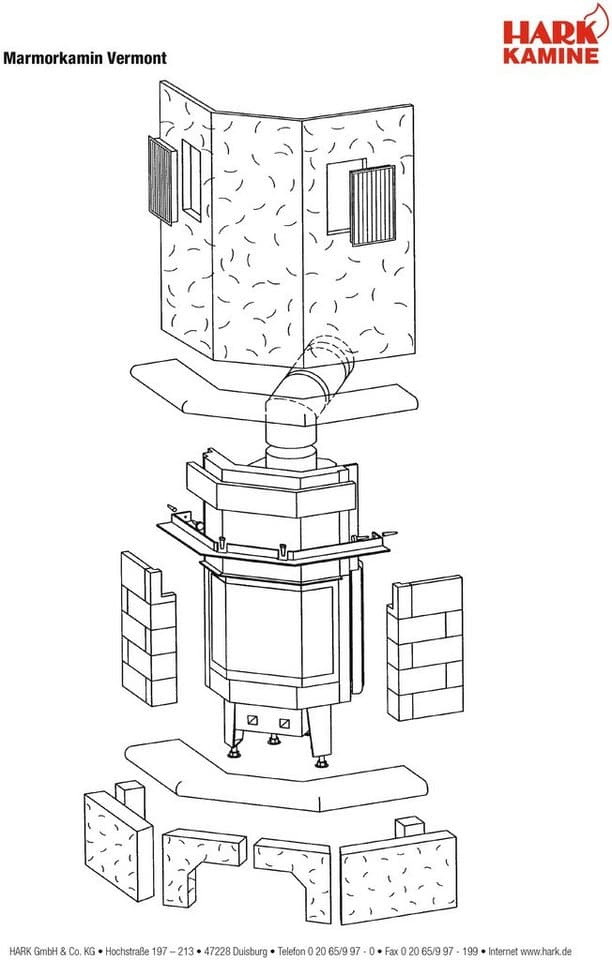 HARK Kaminbausätze »Vermont echter Mamor naturweiß«, 8 kW, Zeitbrand, Aufbaumaterial bis Raumhöhe 250cm inkl. - Thumbnail 5