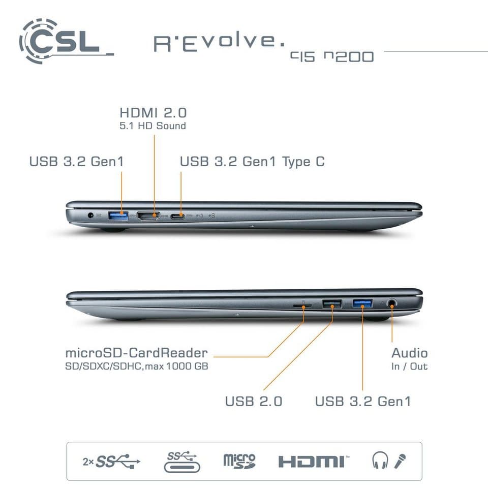 CSL R'Evolve C15 v3 Notebook (39,6 cm/15,6 Zoll, Intel N-Reihe N200, UHD Graphics, 32 GB, 1000 GB SSD) - Thumbnail 3
