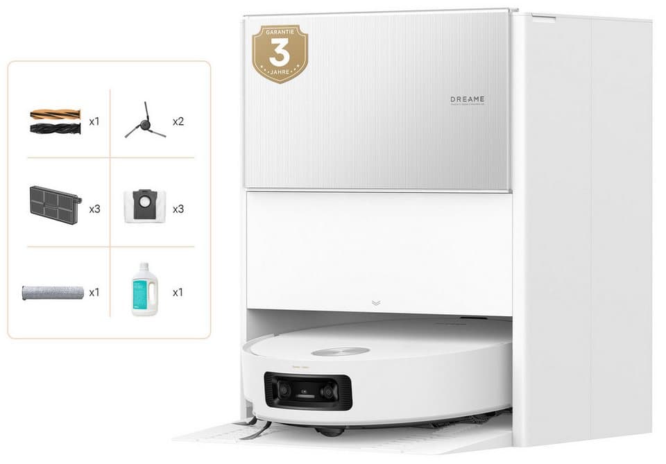 Dreame Saugroboter mit Wischfunktion Aqua10 Ultra Roller Complete, 600 W, mit Beutel, Warmwasser-Wischsystem, Rollenmopp, überwindet Hindernisse, 30.000 Pa