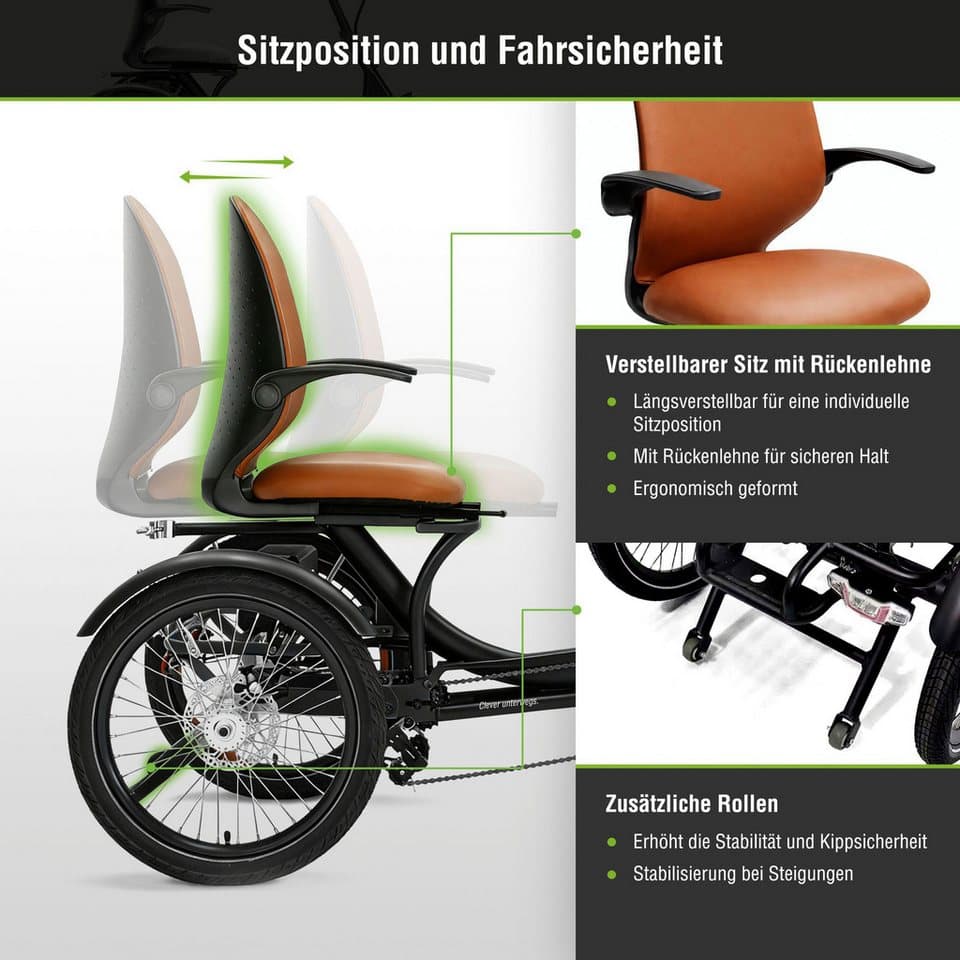 SachsenRAD E-Bike Dreirad T6 Comfort faltbar mit Alarmanlage, 7 Gang Shimano, Kettenschaltung, Heckmotor, 540 Wh - Thumbnail 6