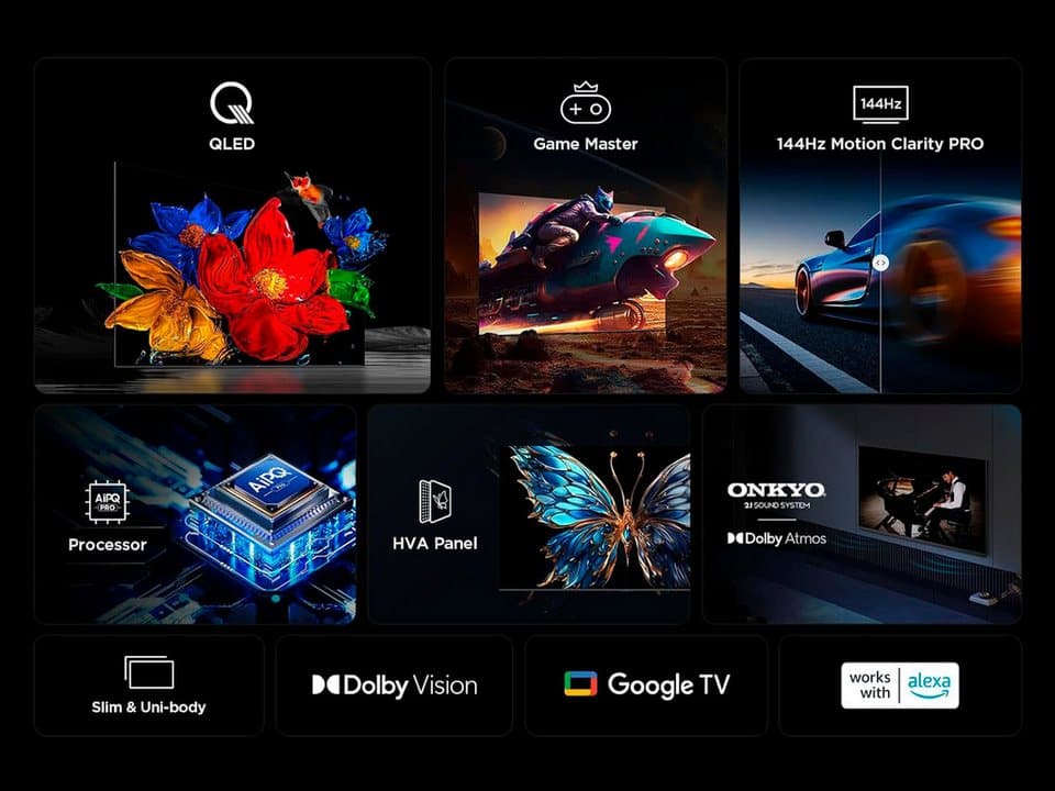 TCL 75P81KXB QLED-Fernseher (189 cm/75 Zoll, 4K Ultra HD, Smart-TV, Google TV, 144Hz, Multi-HDR, Dolby Vision, Game Master, Smart TV, Apple TV, ONKYO) - Thumbnail 8
