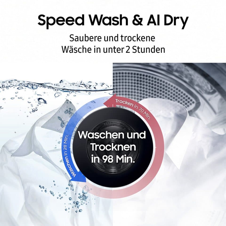 Samsung Waschtrockner WD8000DK WD18DB8995BZT2, 18 kg, 11 kg, 1000 U/min, Trommelreinigung+, Breite 75 cm, Tiefe 92cm, Höhe 111 cm - Thumbnail 9