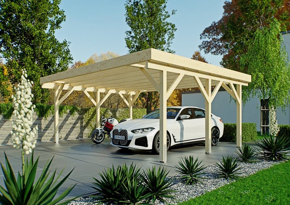 KONIFERA Doppelcarport Jupiter I, BxT: 600x500 cm, 222 cm Einfahrtshöhe, Bausatz, Leimholz naturbelassen, PET-Flachdach lichtdurchlässig - Bild 1