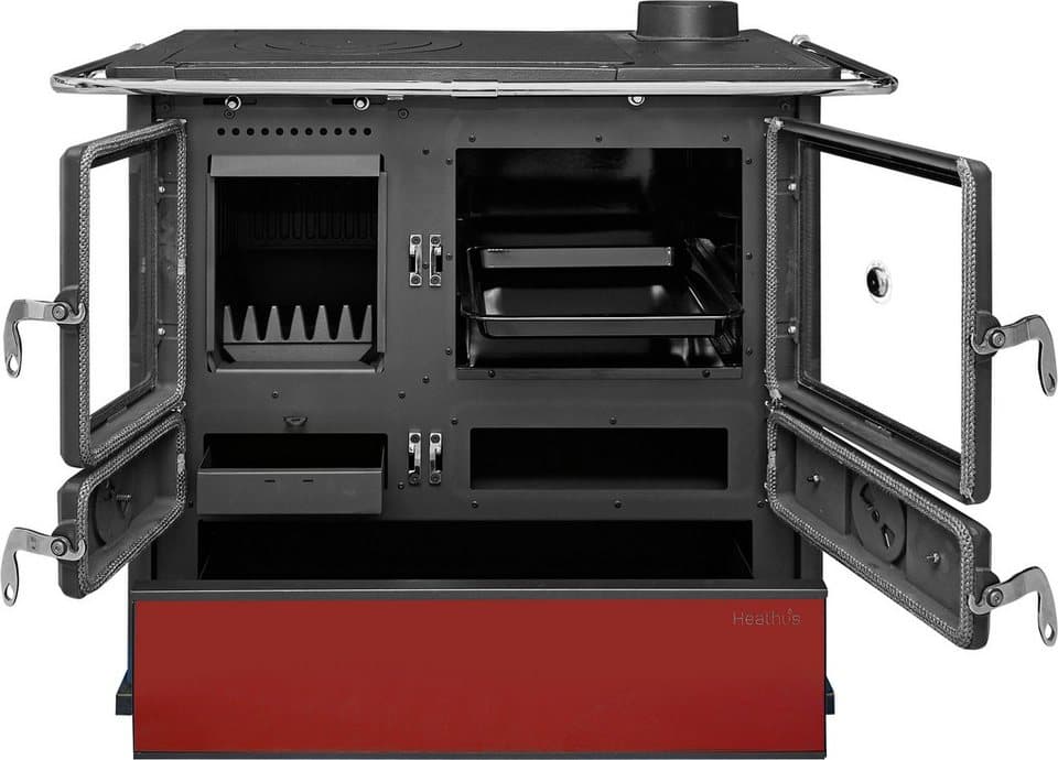 Festbrennstoffherd Cook Premium Bordeaux, 8,9 kW, Zeitbrand, Küchenofen, Ofenherd zum Heizen, Kochen & Backen - Thumbnail 2