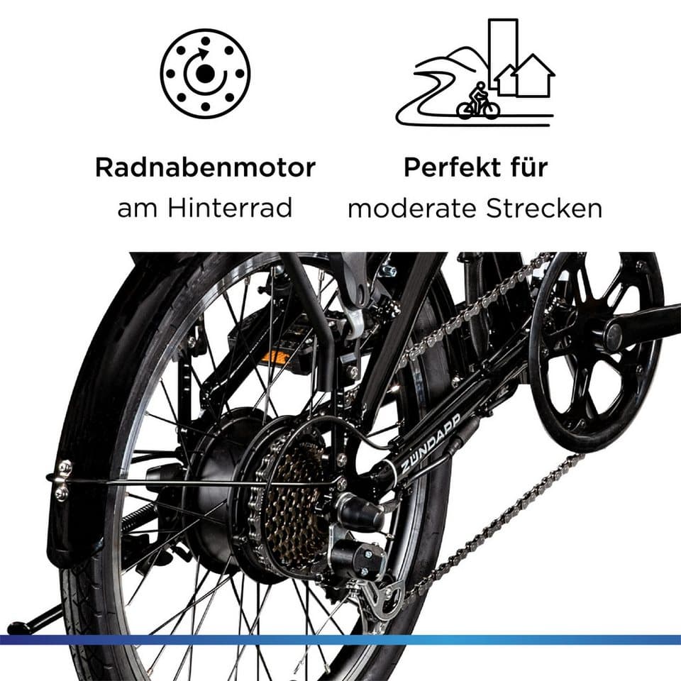 Zündapp E-Bike Klapprad Z120, 7 Gang Shimano Tourney Schaltwerk, Kettenschaltung, Heckmotor, 374,4 Wh, Pedelec, Elektrofahrrad für Damen u. Herren - Thumbnail 5