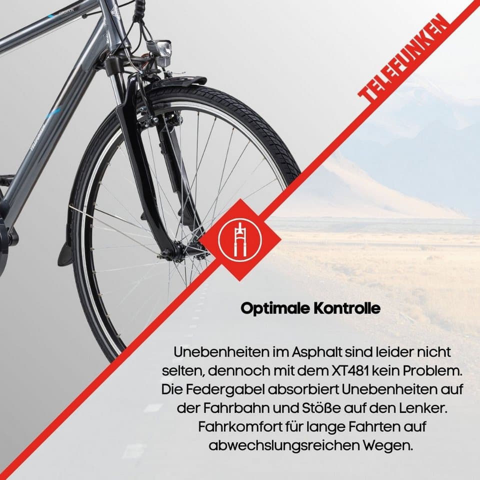 Telefunken E-Bike Trekkingrad Expedition XT481, 21 Gang Shimano, Heckmotor, 374,4 Wh, (mit Fahrradtasche), Reichweite bis zu 100 km, Pedelec, Elektrofahrrad für Herren, 28 Zoll - Thumbnail 7