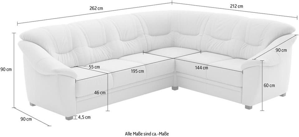 sit&more Ecksofa Savona L-Form, B. 262cm, klassisches Design, Federkern, Komfort Sitz, mit Federkern, optional mit Schlaffunktion - Thumbnail 7