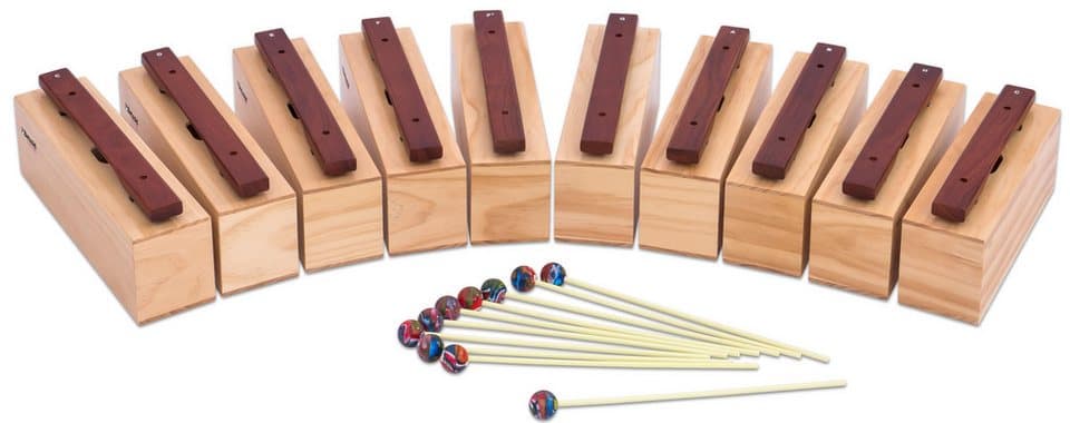 Betzold Klangröhren 10 Bass-Klangbausteine und 10 Schlägel, Hartholz
