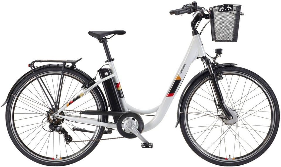Telefunken E-Bike Cityrad Multitalent RC822, 7 Gang Shimano Tourney Schaltwerk, Kettenschaltung, Frontmotor, 531,3 Wh, (Beleuchtung, Straßenzulassung, ca. 100 km Reichweite, 2 V-Bremsen), Elektrofahrrad, Damen Herren, 28 Zoll, 36,9 V, 531,3 Wh Akku, Pedelec - Thumbnail 2