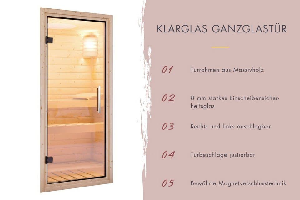 Karibu Sauna Mia (Fronteinstieg), BxTxH: 2240 x 1840 x 2020 cm, 38 mm, Ofen 9 kW integr. Strg - Thumbnail 5