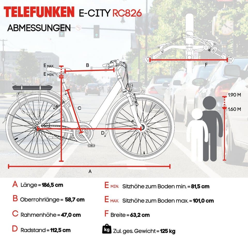 Telefunken E-Bike Cityrad Multitalent RC826, 7 Gang Shimano Shimano Tourney Schaltwerk, Kettenschaltung, Frontmotor, 474 Wh, tiefer Einstieg, 28 Zoll, Pedelec, Elektrofahrrad für Damen u. Herren - Thumbnail 5