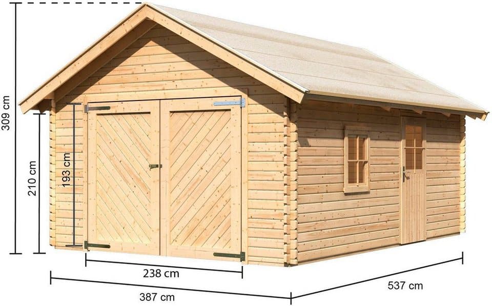 Karibu Garage Blockhausgarage, BxT: 435x572 cm, 193 cm Einfahrtshöhe, 38 mm Wandstärke - Thumbnail 6