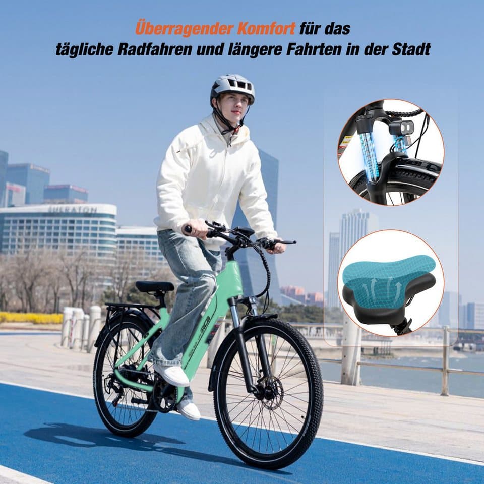 RCB E-Bike Pedelec G5 für Stadt und Gelände,27,5Zoll Herren Elektrofahrrad,13Ah,60-100 km, 7 Gang, Kettenschaltung, Heckmotor, 468 Wh, APP&NFC,ebike Herren,Gepäckträger hinten,max. Geschwindigkeit: 25 km/h - Thumbnail 4