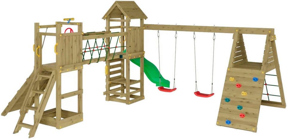 FUNGOO Spielturm Maxi Funny Carnival, Spielturm mit Rutsche, Schaukeln, Kletterwand und Seilbrücke - Thumbnail 4