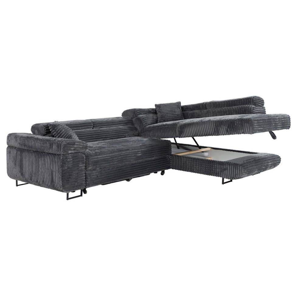 M-Punkt24 Ecksofa MIAMI TILIA, Cordstoff Grau Anthrazit, Ottomane rechts oder links, Kopfteilverstellung, Bettkasten - Thumbnail 4