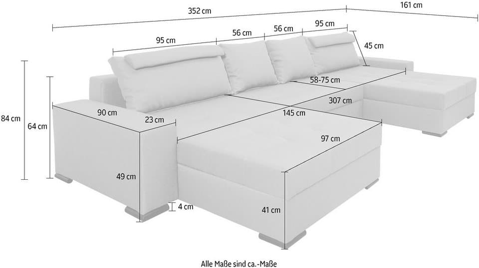 COLLECTION AB Wohnlandschaft Josy XXXL-Relax U-Form, B: 352 cm, Schlaffunktion, Bettkasten & 2 Nackenkissen, Federkern - Thumbnail 12