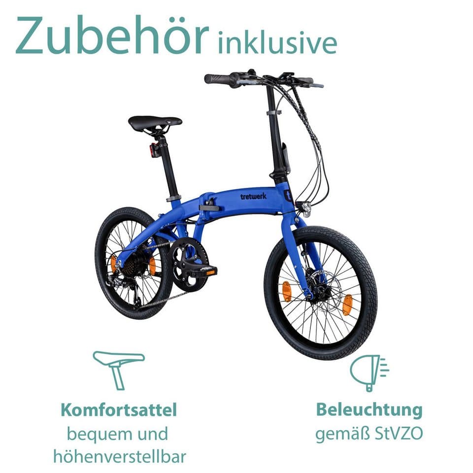 Tretwerk E-Bike Faltrad Akimbo Plus, 7 Gang Shimano Tourney Schaltwerk, Kettenschaltung, Heckmotor, 345 Wh, Pedelec, Elektrofahrrad für Damen und Herren - Thumbnail 6