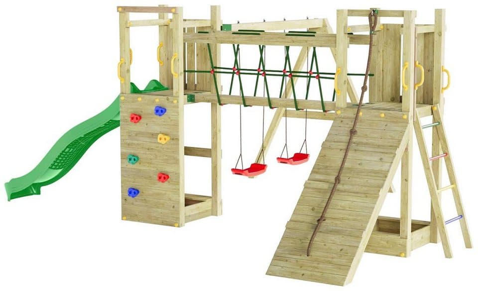 FUNGOO Spielturm Maxi Funny Exposure, Schaukel, Rutsche mit Wasseranschluss, Sandkasten, Brückenverbindung - Thumbnail 3