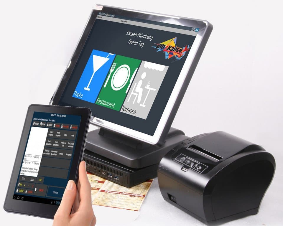 BlitzKasse Kassensystem GASTRO Kassensystem mit Handheld, Bondrucker, 15" Hauptkasse
