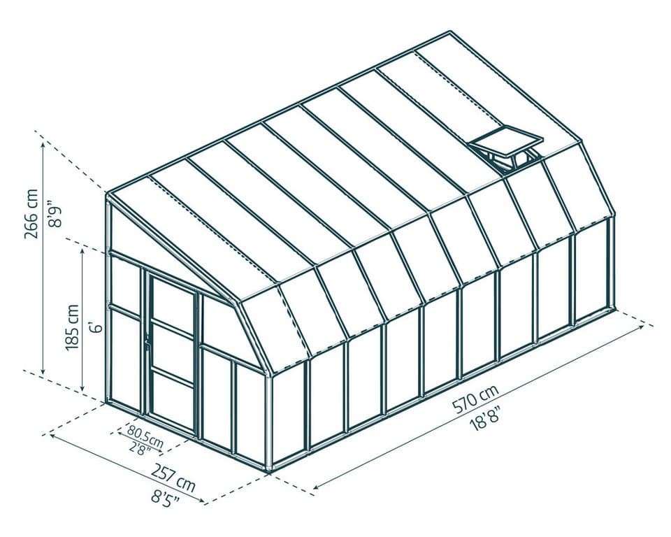 Palram - Canopia Gewächshaus Sun Room, BxTxH: 257 x 570 x 266 cm, BxLxH: 58 x 120 x 266 cm, 3 mm Wandstärke, lebenslang widerstandsfähige Wandpaneele - Thumbnail 5