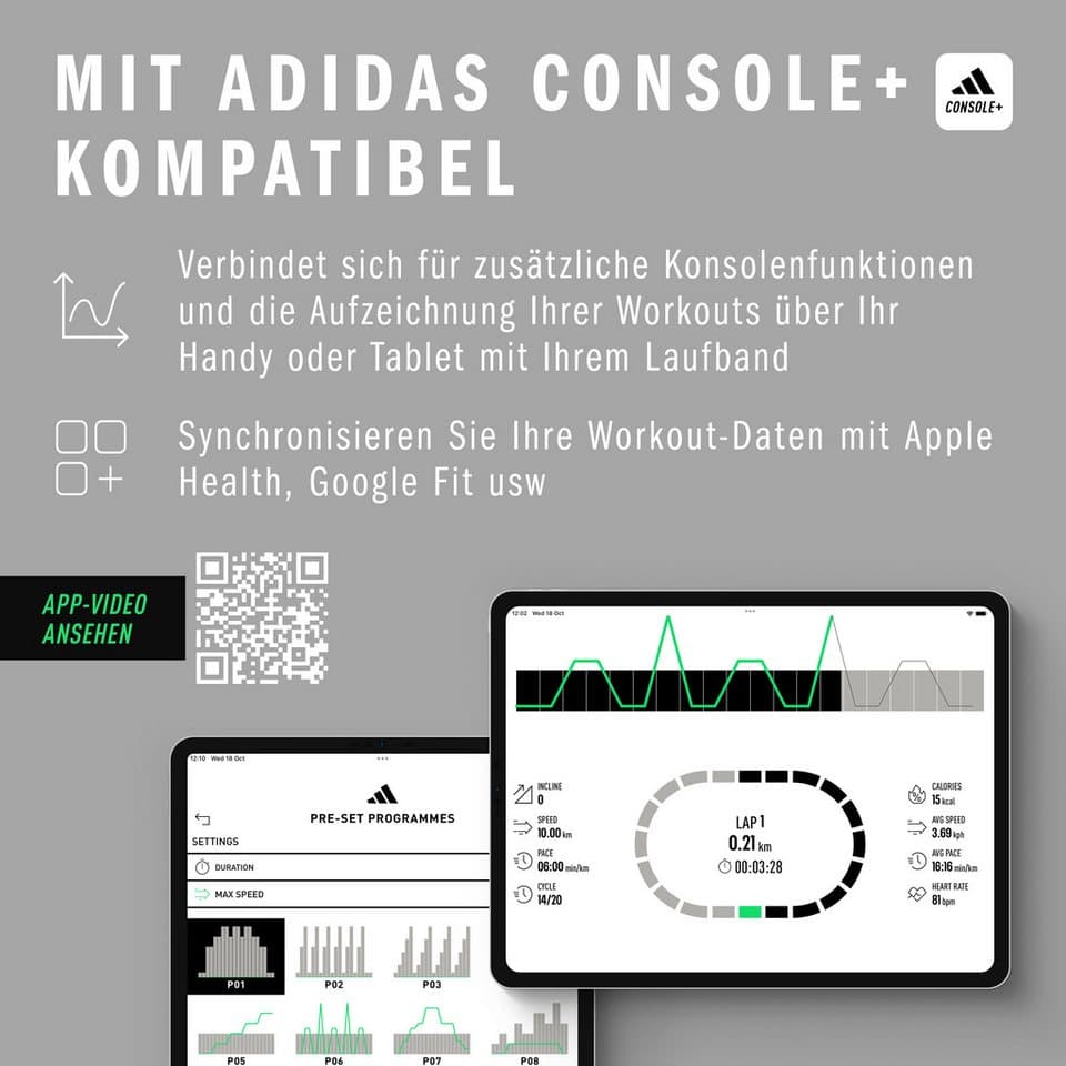 adidas Performance Laufband T-24c (mit Bluetooth und App-Funktion), bis max. 18 km/h, klappbar, mit Steigung, 110 kg max. Benutzergewicht - Thumbnail 46